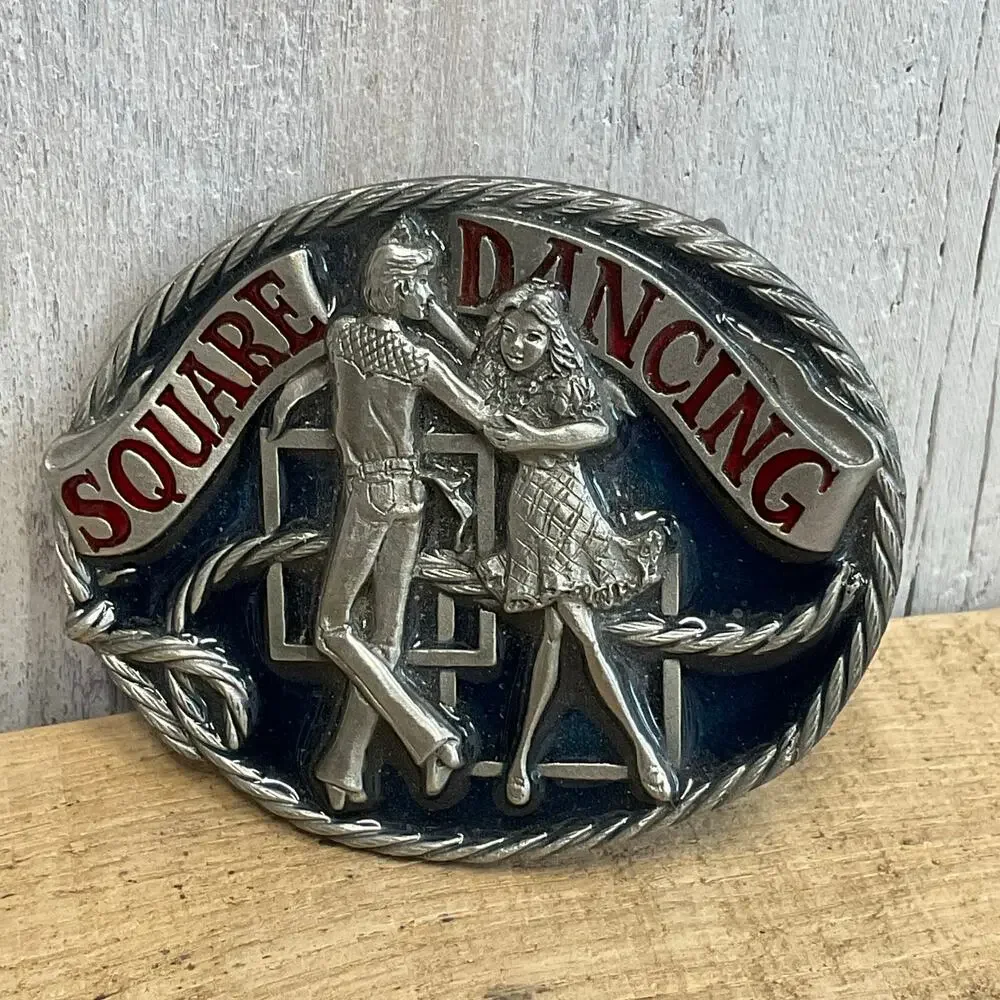 CJ Inc Square Dancing Belt Buckle Enamel Western Rope Framed‎ Made in USA